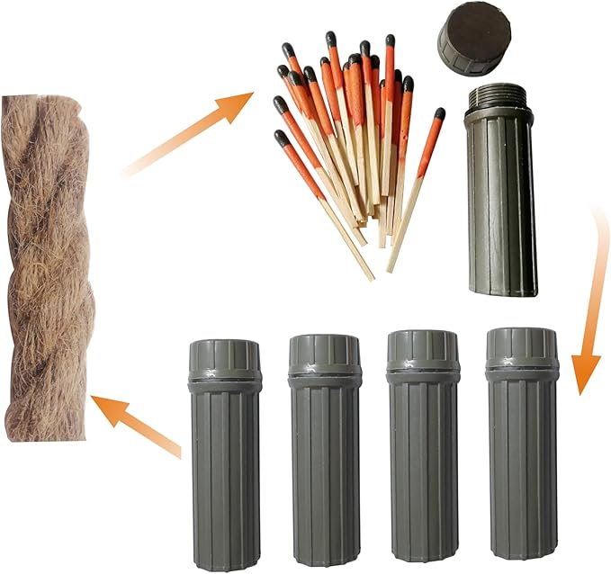 Emergency Fire Starter | Windproof & Waterproof Storm Matches with Waterproof Case & Wax Rope | Survival Gear for Camping, Hiking, Bushcraft, Outdoor Survival