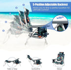 Tangkula Backpack Beach Chair with Table, 5-Position Lay Flat Chairs with Cooler Bag, 2 Cup Holders, Towel Bar, Lightweight Low Folding Chair with Backpack Straps