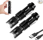 ULTRAFIRE SK68-X Mini Rechargeable Flashlight, Zoomable Tactical EDC Pocket Flashlight, Compact LED Flashlights with Type-C Charging, IPX4 Water for Camping, Emergency, Holiday Gifts (2 Pack)