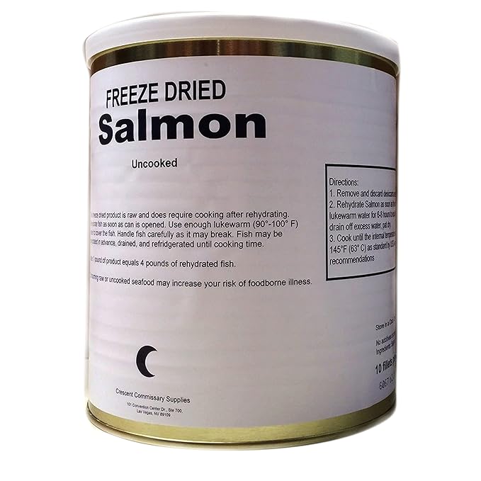 Military Surplus Freeze Dried Salmon Fillets Uncooked 16 Oz Long Shelf Life Emergency Survival Food #10 Can 25+ Year Shelf Life Prepper, Camping and Emergency Supplies Canned Meat Easy Prep Pack of 1
