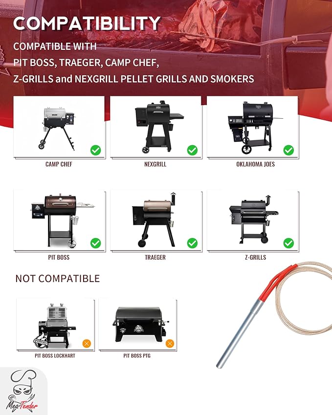 AC Hot Rod/Grill Igniter Replacement for Traeger, Pit Boss, Camp Chef, Z-Grills and Nexgrill Wood Pellet Grill Models