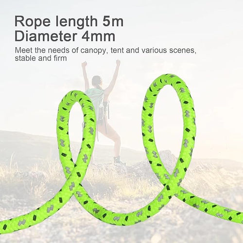16.4ft 6 Pack 4mm Guy Lines Ultralight Tent Cords with Aluminum Adjuster Tensioner Outdoor Camping Guylines Ropes for Tent Tarp,Climbing,Hiking Backpacking (Green)