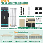 COBIZI 10x30 Canopy Tent, Heavy Duty Pop up Canopy with Sidewalls, Waterproof Easy Setup Tent with Mosquito Netting, Outdoor Instant Screen Tents for Parties, Wedding with Roller Bag, Khaki