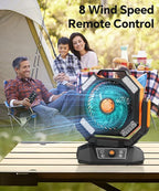 40000mAh Battery Operated Fan, Portable Camping Fan with 4 LED Lantern, 8 Speeds DeskFan with Remote, Portable Rechargeable Fans with Hook for Camping Tent, Power Outages