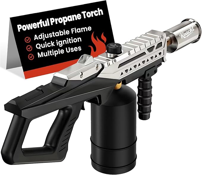 Powerful Propane Torch Gun, Kitchen Torch with Adjustable Flame, Flamethrower Blow Torch Gun Gas Welding Kits for BBQ, Searing, Camping & Charcoal Torch Lighter(Tank Not Included)