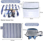Sunflora Picnic Backpack for 4 Person Set Pack with Insulated Waterproof Pouch for Family Outdoor Camping(Blue & Stripe)