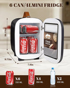 Mini Fridge for Bedroom, 4 Liter/6 Cans Skincare Small Refrigerator, AC/DC Portable Mini Cooler & Warmer, Small Fridge for Camping, Dorm, Office, Car (Black)