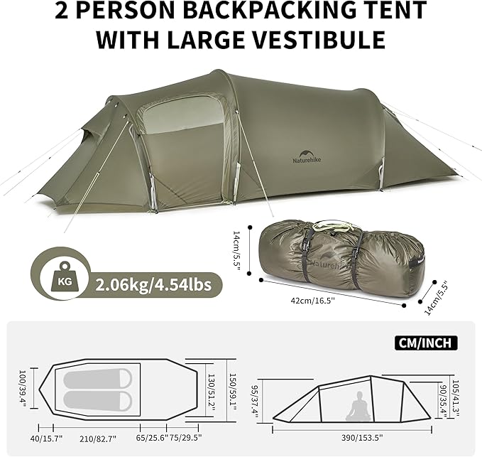 Naturehike Opalus 4 Season Camping Tent, Waterproof 2-3 Person Backpacking Tent, Double Layer Tunnel Winter Tents for Camping