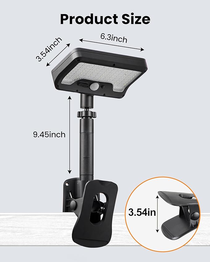 Clip On Solar Lights Outdoor, Motion Sensor Outdoor Lights, 92 LEDs 600LM Solar Fence Lights Outdoor Waterproof,Security Lights for Fence, Deck, Gutter (4, Clamp/Black/6000K)