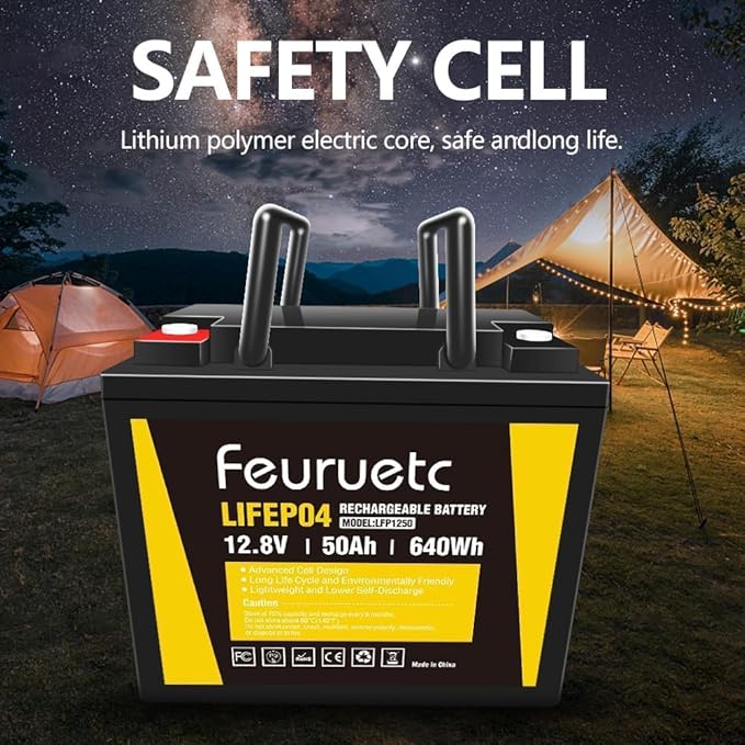 12V 50Ah Lithium Battery - Built-in 50A BMS, 5000+ Deep Cycles LiFePO4 Battery, Perfect for RV, Camping, Home Storage,Trolling Motor,Solar, Power Wheel Chair, Travel Trailer (2 Pack)