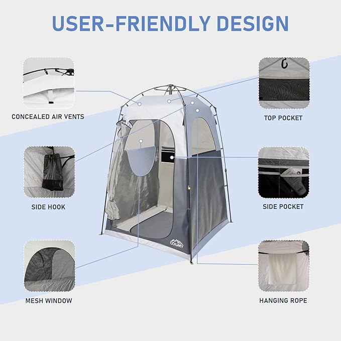 Instant Camping Shower Tent, Privacy Shelter, Portable Outdoor Sun Shelter for Camping Beach Hiking Fishing, 1 Room/2 Rooms