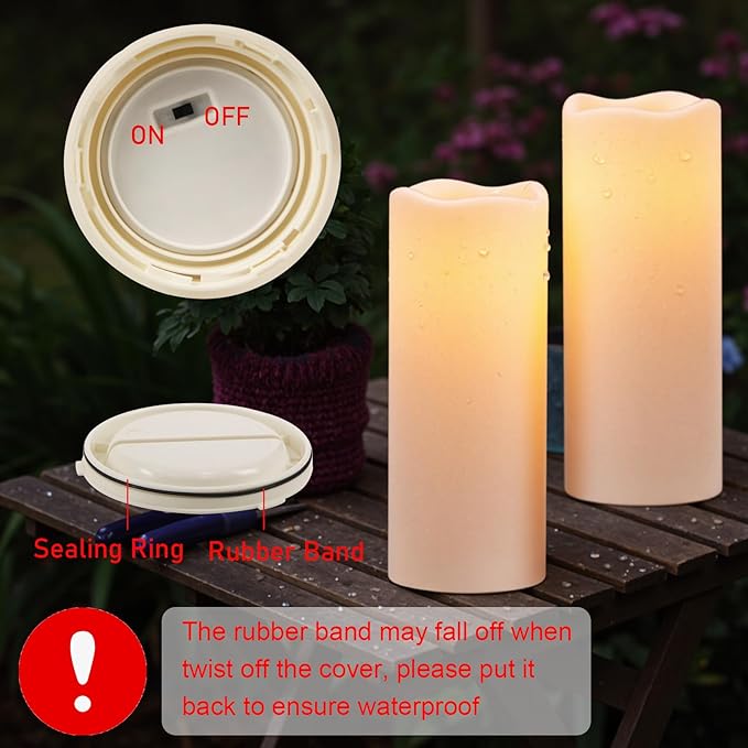 Wondise Large Solar Powered Candles Outdoor Waterproof IP65 Rechargeable LED Candles Battery Operated Dusk to Dawn Plastic for Camping Patio Porch Lanterns(2 Pack, 4" D x 10" H)