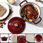 Enameled Cast Iron Dutch Oven with Lid – 5QT Heavy-Duty Pot, Oven Safe up to 500°F, Dual Handles, Ideal for Sourdough Bread Baking, Stews, Roasting, Braising – All Cooktops, Durable & Versatile Cookware (Red)