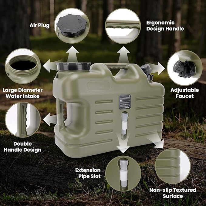 5 Gallon Camping Water Jug,Camping Water Container with Spigot,BPA-Free Military Green Portable Emergency Water Tank for RV Camp, Hiking, Outdoor Adventures & Disaster Preparedness