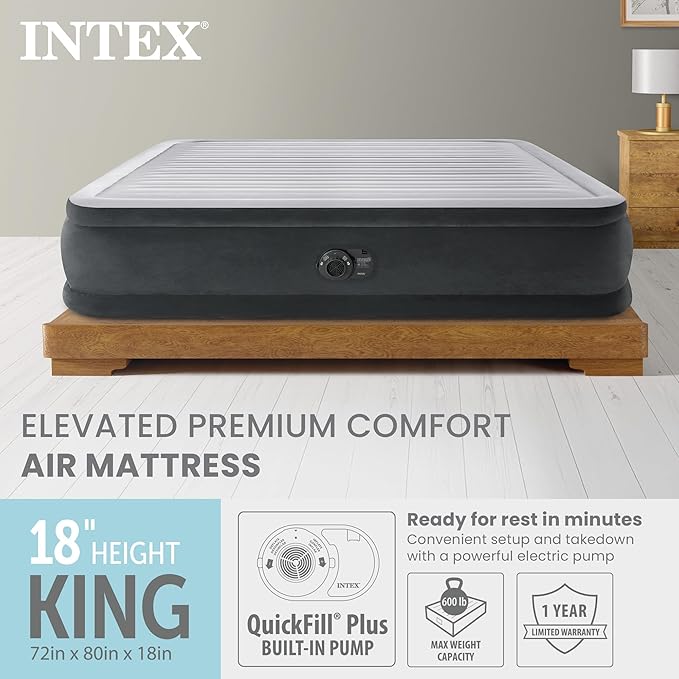 Intex Comfort Dura-Beam Airbed Internal Electric Pump Bed Height Elevated (2020 Model)