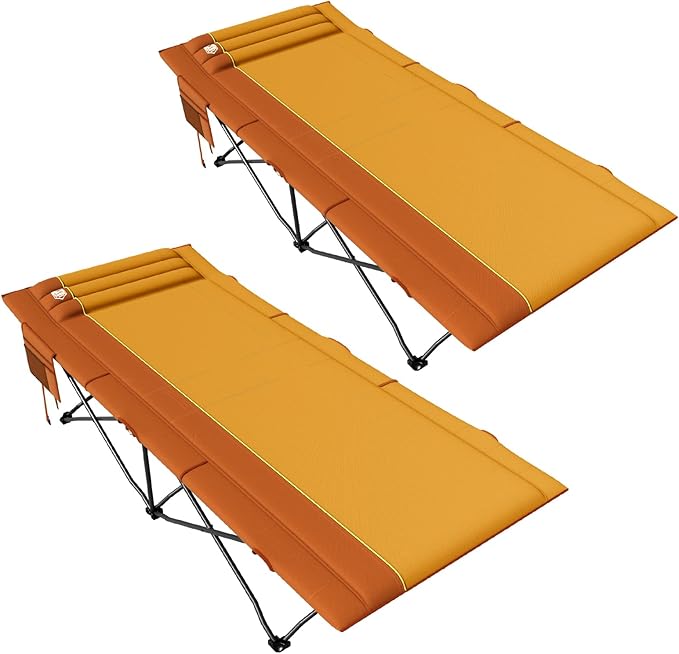 TIMBER RIDGE Extra Wide Heavy Duty Camping Cot for Adult, Easy Set Up Oversized Sleeping Cot with Carry Bag for Camping, Travel and Outdoors, Support up to 450lbs, Orange, 2 Pack