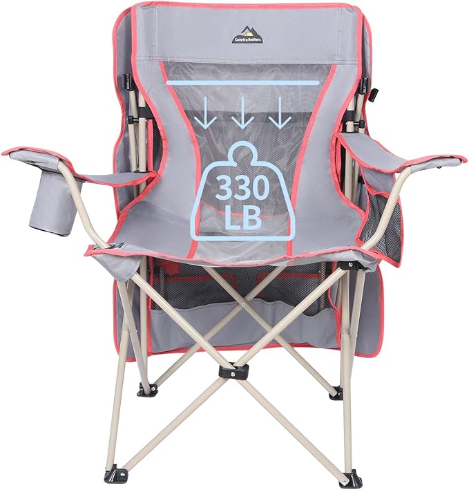 Camping Chair with Full Sun Protection Canopy - Outdoor Folding Chair with Adjustable Shade, Cup Holder, Side Pockets - Heavy Duty Beach Chair with Canopy Shade Support 330 lbs (Gray)
