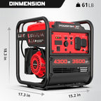 PowerSmart 4300W Portable Inverter Generator, 3500W Rated, 223cc 4-Stroke Gas Powered Engine, Pure Sine Wave for Sensitive Electronics, RV Ready with 30A Outlet, Home Backup, Camping, Emergency