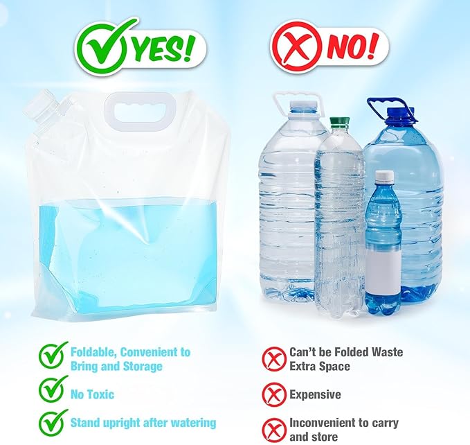 Zubebe 20 Pcs x 1.3 Gallon Water Container Bags Collapsible Emergency Container Bag 26 Gallon Freezable Bpa Free Food Grade Clear Plastic Storage Foldable Bottle for Camping Riding