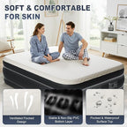 Queen Air Mattress with Built-in Pump, 80 x 60 x 18 inch Foam Topper Blow up Mattress,Supports 650 lbs,Quick Inflation/Deflation Inflatable Mattress for Home Guests Camping - Beige & Black