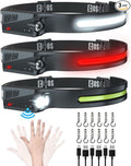 COSOOS Original Rechargeable Headlamps 3PCS, 1000 Lumen Bright LED Headlamp Flashlight, Red Light, 230° Wide Beam & Spot Light, Motion Sensor, 2.4oz Head Lamp with Clips for Hard Hat, Camping