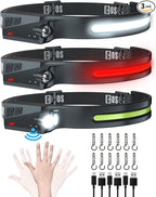 COSOOS Original Rechargeable Headlamps 3PCS, 1000 Lumen Bright LED Headlamp Flashlight, Red Light, 230° Wide Beam & Spot Light, Motion Sensor, 2.4oz Head Lamp with Clips for Hard Hat, Camping