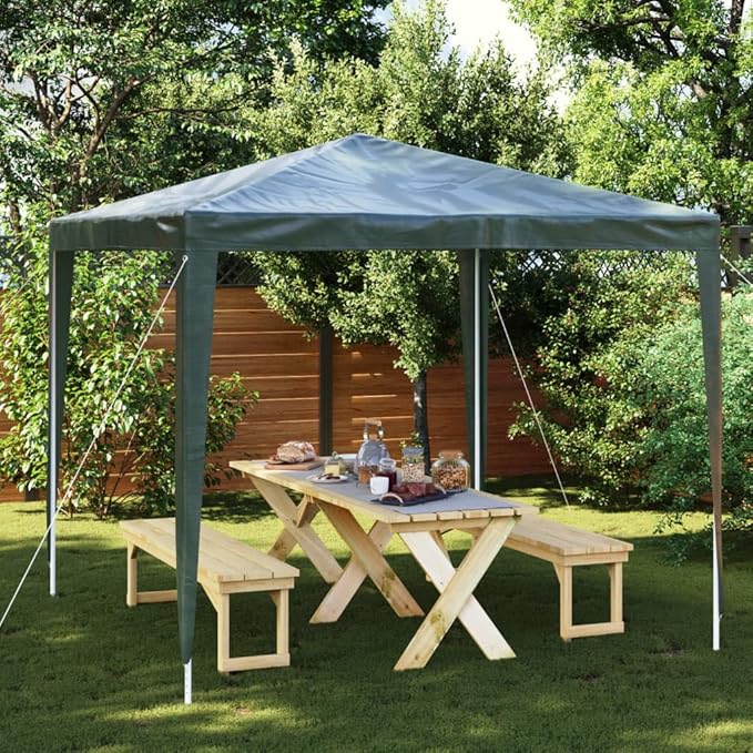 Green Polyethylene and Steel Collapsible Party Tent 8.2x8.2ft, Professional Outdoor Event Shelter with Adjustable Design for Gatherings and Celebrations, Weather Resistant