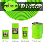 TECEUM 5/32" Paracord Rope 1000 – 1000ft / 200ft / 100ft / 50ft – Tactical Parachute Cord 4mm – 45+ Colors – Nylon String for Survival & Camping Gear – Stripe Cord for Survival – Utility Rope