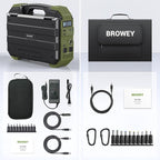 BROWEY 1600W (3200W Peak) Portable Power Station with 120W Solar Panel, 1024Wh LiFePO4 Battery with Built-in Solar Panel, Fast Charging, Solar Generator for Camping, RV, Home Backup, Emergency