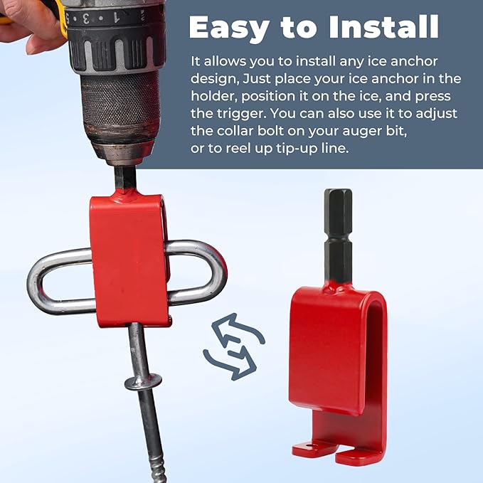 43416 Anchor Install Adapter Compatible with Eskimo Auger,Ice Anchor Drill Adapter for Setting Up Ice Fishing Shelter Tent,Red Ice Fishing Tent Accessories