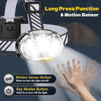 Rechargeable Headlamp, High Lumen 5 LED Head Lamp with Red White Light,IPX4 Waterproof Headlight,8 Mode Head Flashlight for Outdoor Running Hunting Fishing Hiking Camping Gear-2Pack