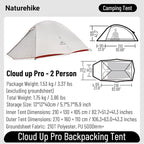 Naturehike Cloud up Pro Camping Tent, 1/2/3 Person Ultralight Tents, 3 Season Backpacking Tent, Waterproof for One Man, Self-Standing Easy Setup for Cycling, Outdoor Camp