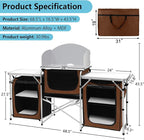 Seeutek Camping Kitchen Table, Aluminum Portable Outdoor Cooking Table, Foldable Camp Table with Windscreen and 3 Storage Cupboards Multifunctional for BBQ, Party, Picnics & Outdoor Brown