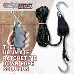 Rope Ratchet Heavy Duty 1/2" Hoist with Locking Pulley, Adjustable Hanger for Grow Lights, Canopies, Kayaks, 15' Braided Polypropylene Rope, 500 lbs Capacity, Ideal for Tent, Tarp, Roof Rack Tie Downs