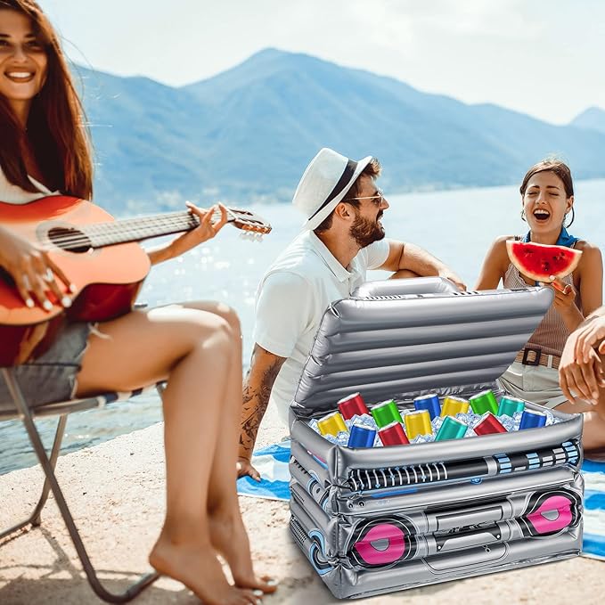 Cunhill 2 Pieces Inflatable Boom Box Beverage Cooler Summer 80s 90s Theme Party Decorations Inflatable Cooler Radio Blow up Boom Box Birthday Drink Favors for Retro Nightclub Party Hip Hop Supplies