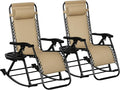 Outsunny Set of 2 Outdoor Rocking Chairs, Foldable Reclining Zero Gravity Lounge Rocker with Pillow, Cup & Phone Holder, Combo Design with Folding Legs, Beige