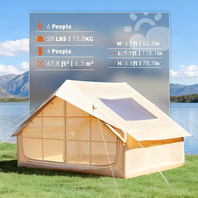 YOLENY 2-4 Person Inflatable Tents for Camping, Quick Setup in 2 Minutes with Hand Pump, 4-Season Waterproof Windproof Oxford Blow Up Tent