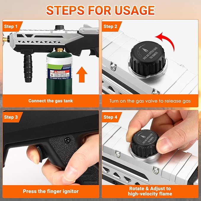 Powerful Propane Grill Torch Gun, Sous Vide Torch With Adjustable Flame, Flamethrower Gun Charcoal Lighter for BBQ, Campfire, Searing Steak, Cooking (Tank Not Included)