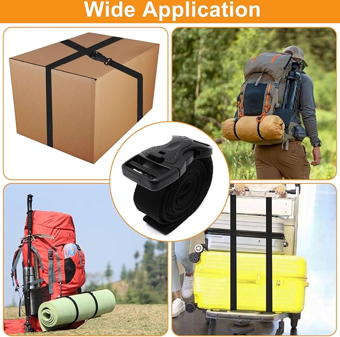 5Pcs Tie Down Straps Black Adjustable Nylon Strap with Buckles 1" x 51.18" (4.27ft) Straps with Quick Release, Lashing Strap for Backpacking, Outdoor Activities