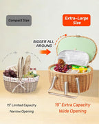 Picnic Basket Insulated with Lid, Extra Large Wicker Picnic Basket with Waterproof Insulated, Handwoven Portable Vintage Picnic Hamper 8.4 Gal(31.7L), Camping Outdoor Gifts Date, Natural