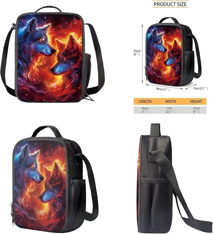 Ystardream Cool Wolf Backpack for Boys 10-12 Kids Backpack with Lunch Box Pencil Box Custom Student Backpack for Teenagers Primary School Backpack for School Travel Sports Camping