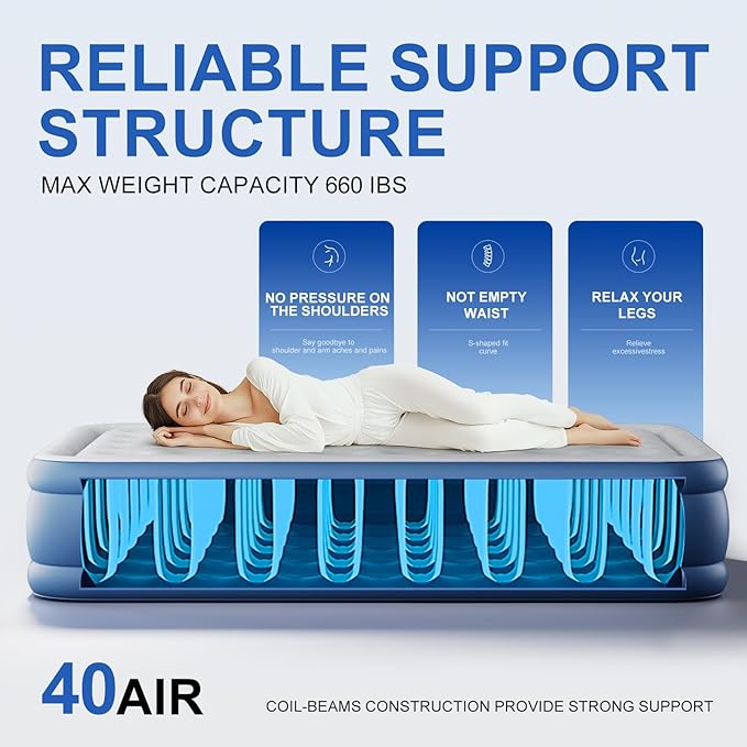Queen Air Mattress with Built in Pump,18" Raised Blow up Mattress,3 Mins Quick Self-Inflation/Deflation, Inflatable Bed for Camping/Home/Guests/Travel (Navy)