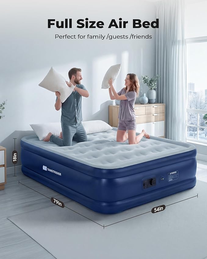 Air Mattress Full with Built in Pump,18'' Raised Inflatable Blow Up Mattress Full Size, 3 Mins Quick Self-Inflation/Deflation Inflatable Bed for Guests & Home, Outdoor Camping (Navy)