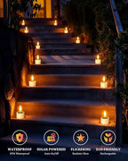 SoulBay Solar Tea Lights Outdoor Waterproof, 12 pcs 1.5" D x 2.1" Reusable Dusk to Dawn Flickering Small LED Tealight Candles, Flameless Votive Candle for Lanterns Patio Garden Camping Décor