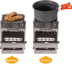 Portable Folding Camping Wood Stove for Outdoor Cooking, Sturdy Lightweight 304 Stainless Steel Wood Burning Camp Stove with Grill for Backpacking BBQ Small/Large (Small)