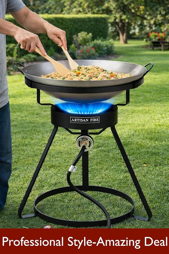 Outdoor Cooker Stove with Iron Wok-Propane Grill-55,000 BTU High Pressure Propane Burner-Ideal for Backyard BBQ, Camp Stove