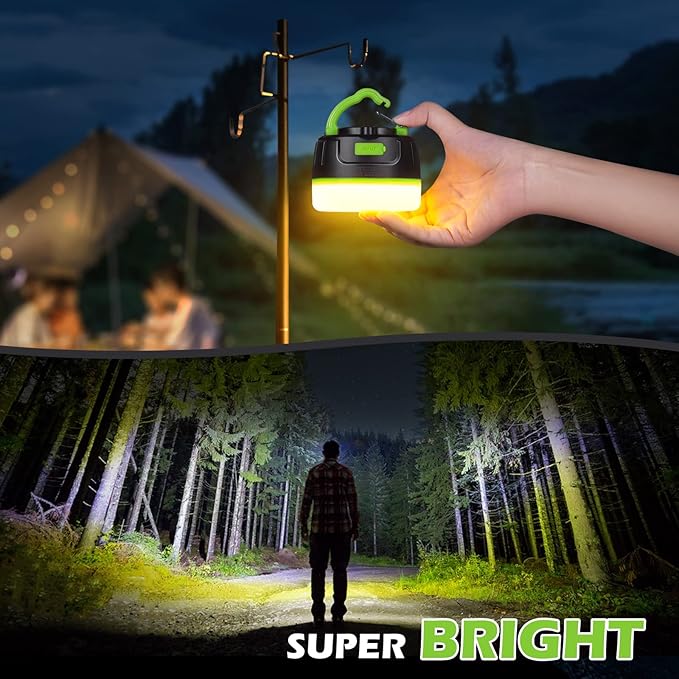 Rechargeable LED Camping Lantern 1000LM, 300H Runtime, 6400mAh, IPX5 Waterproof Tent Light for Camping, Hiking, Power Outages, Home, Emergency Use - Wireless Remote Edition,Green