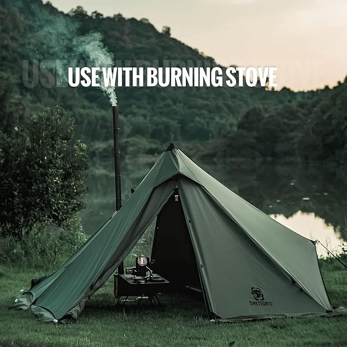 OneTigris Conifer Canvas Hot Tent with Stove Jack, Fire Retardant Teepee for Adults, Snow Skirt for Winter Camping, Travel, Bushcraft
