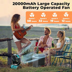 Camping Fan - 20000mAh Battery Powered Fan Rechargeable with LED Lantern - Portable Outdoor Tent Fans with Hanging Hook 4 Speeds Wind Remote Control, Blue
