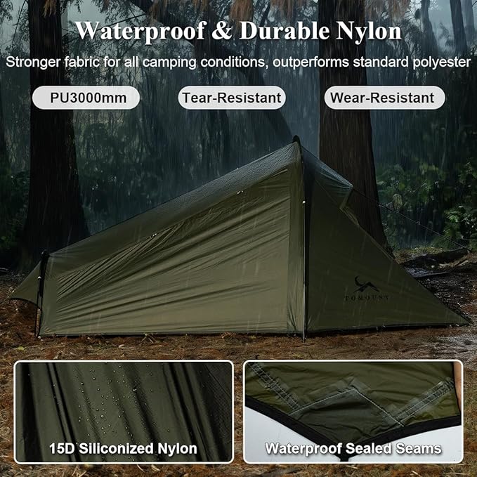 Ultralight Bivy Tent 1 Person Waterproof Solo Tent with 39.4" Peak Height for Camping, Hiking, Motorcycle and Backpacking